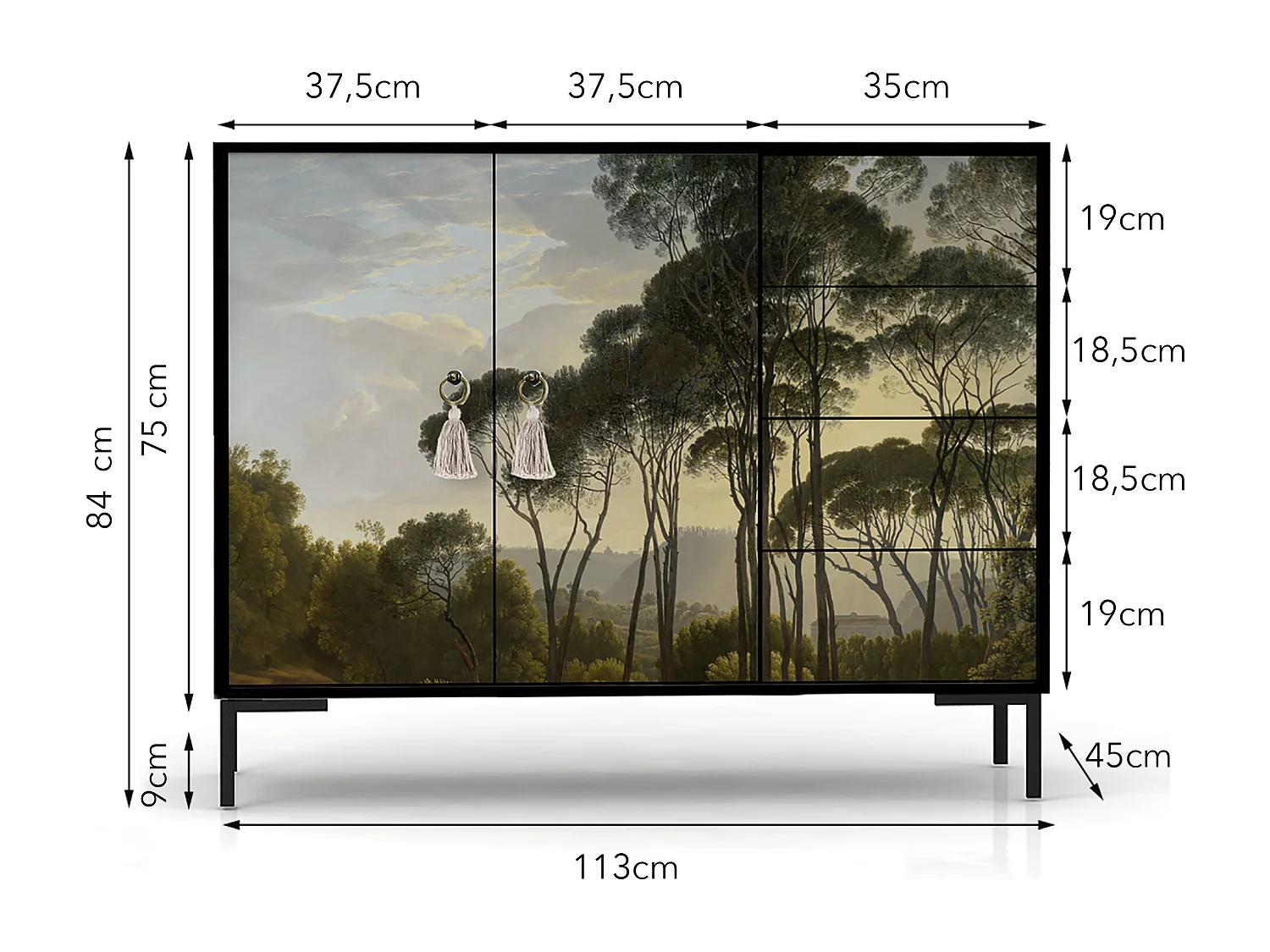 Niedriger Anrichte, 2 Türen und 4 Schubladen MDF