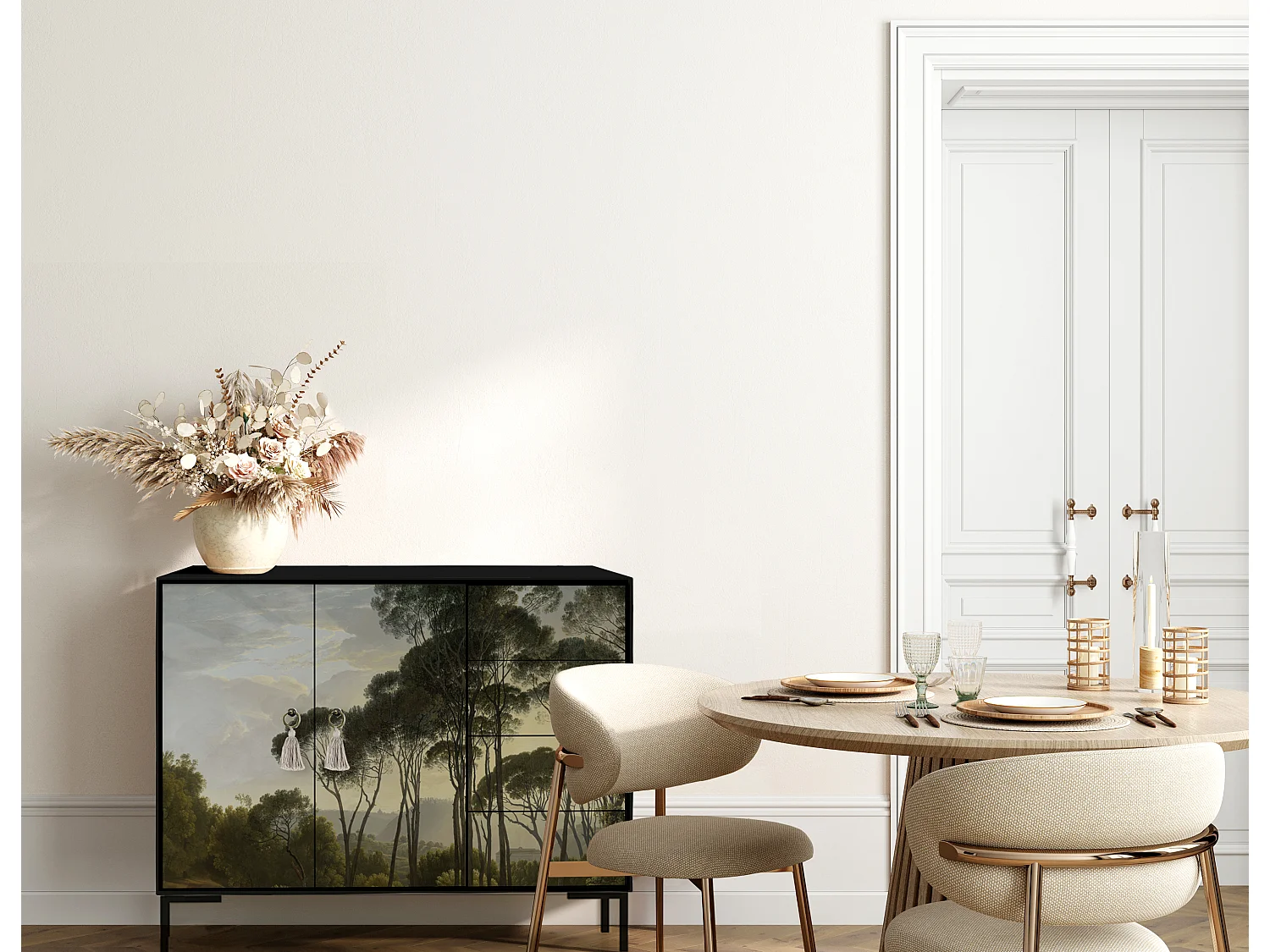 Niedriger Anrichte, 2 Türen und 4 Schubladen MDF