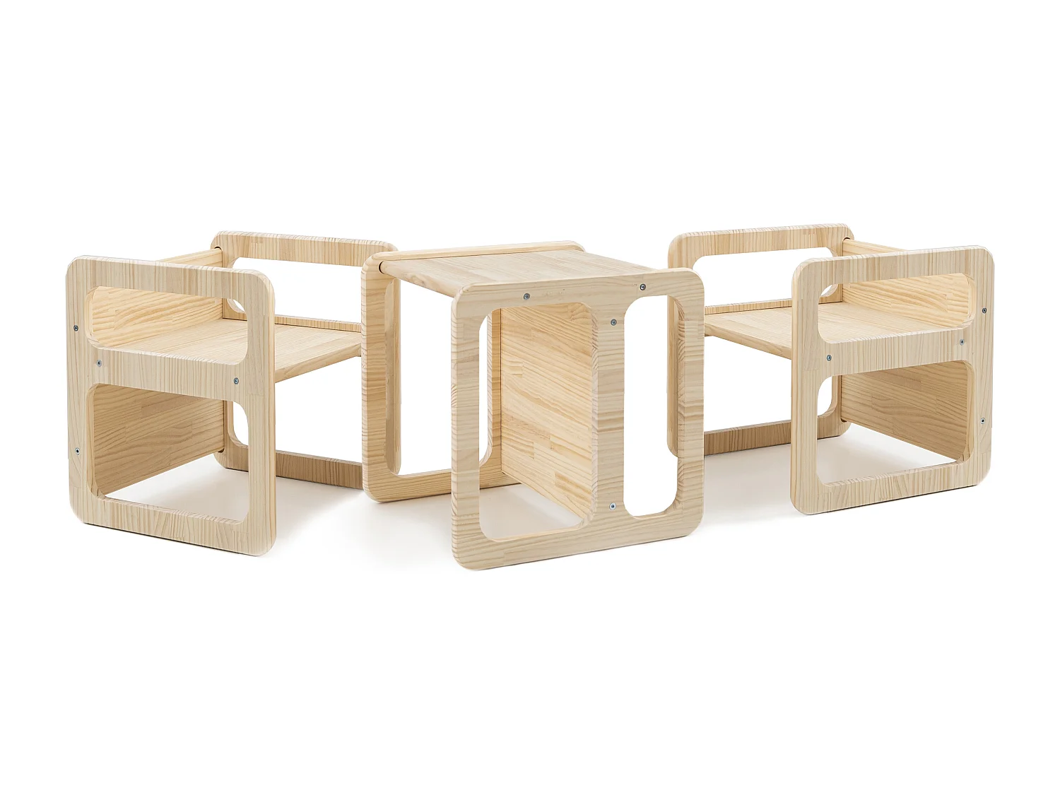 Set 3 chaises enfants en bois pin couleur naturel Montessori.