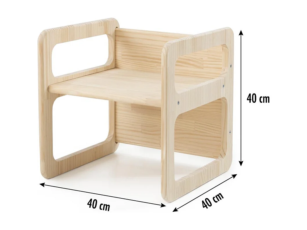 Set 3 chaises enfants en bois pin couleur naturel Montessori.