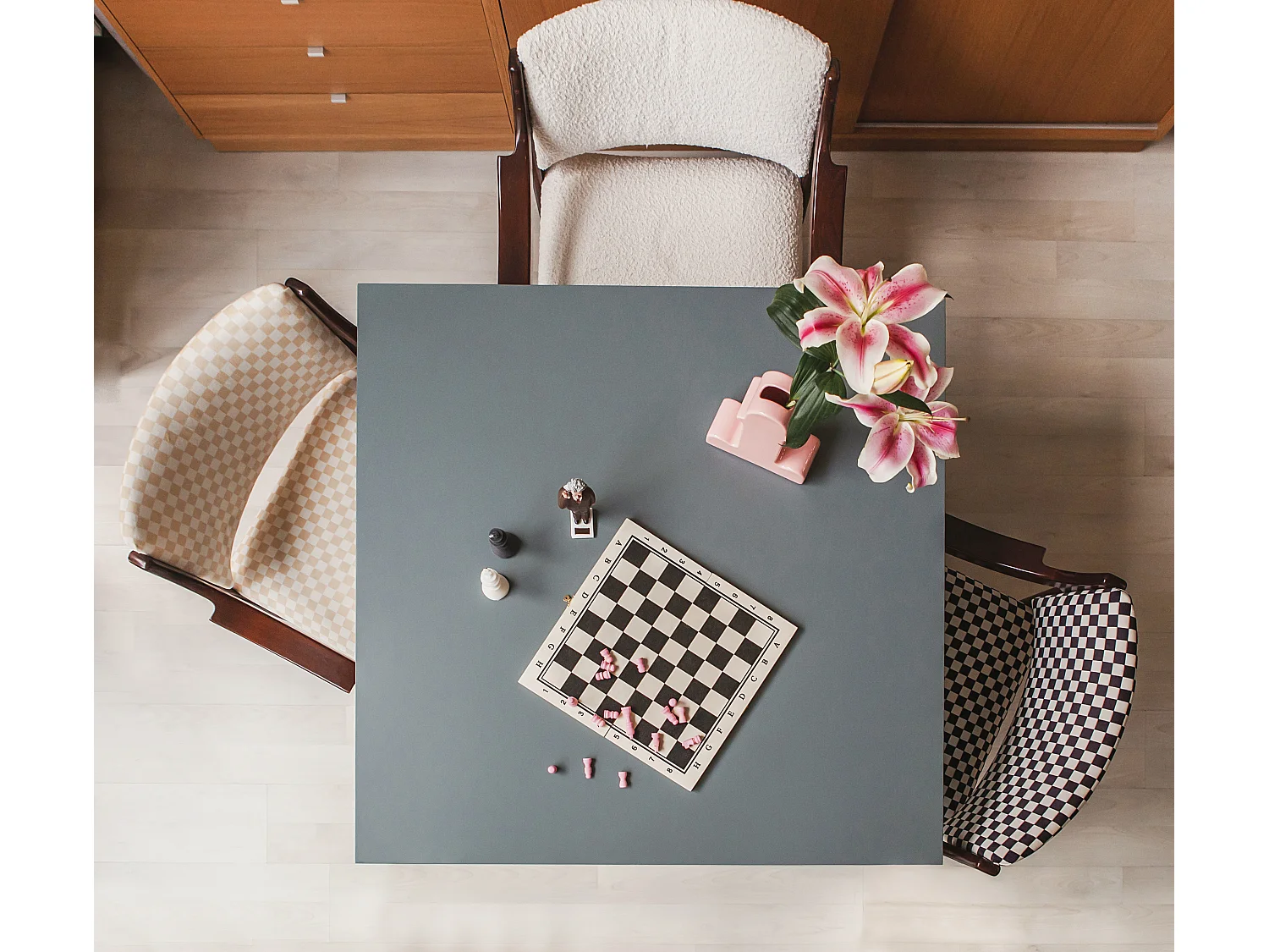 Table de salle à manger carrée laquée MDF 3cm Gris 100x100cm