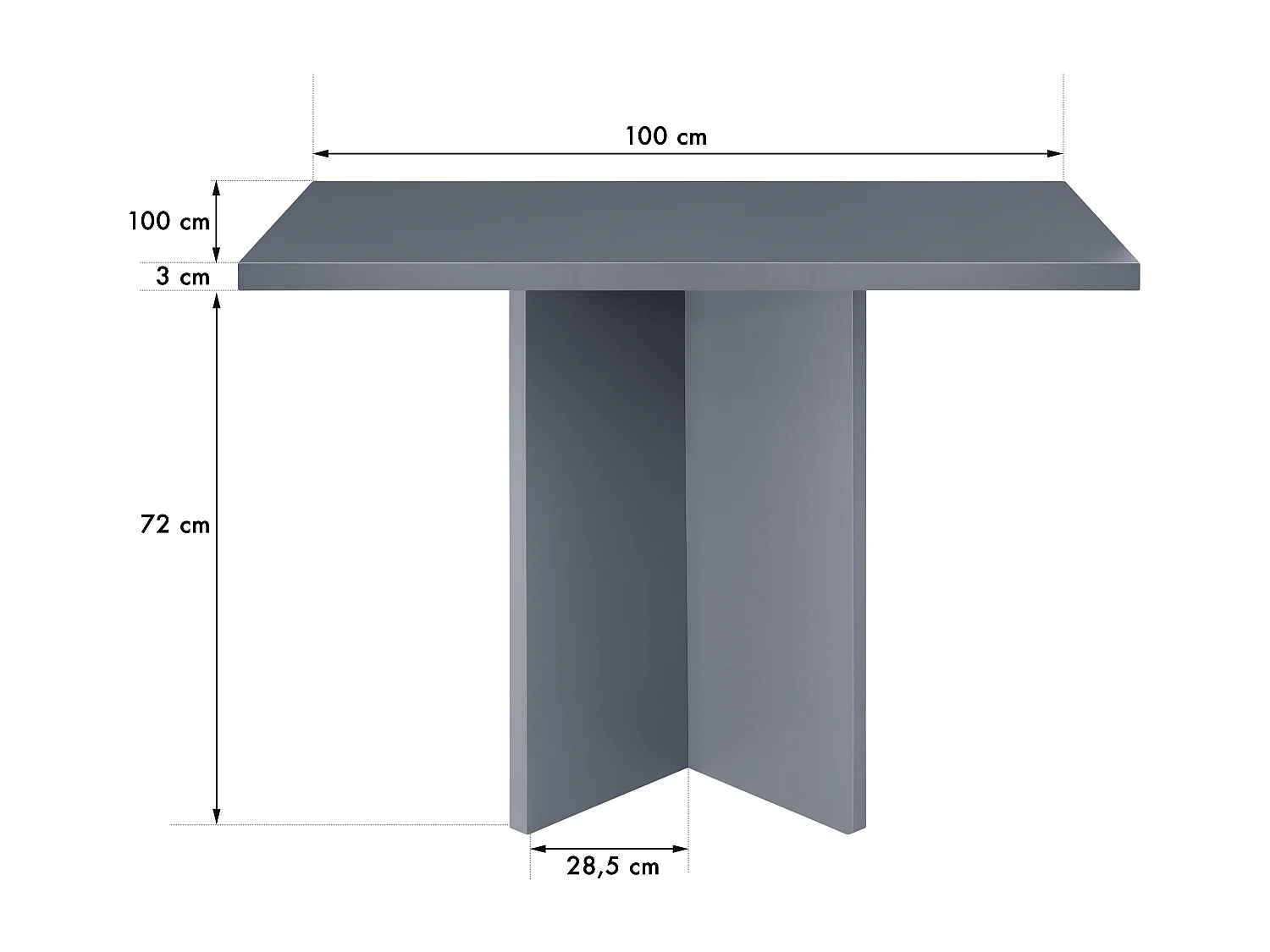Table de salle à manger carrée laquée MDF 3cm Gris 100x100cm