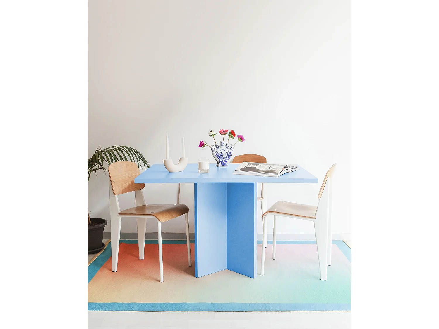 Table à manger rectangulaire panneau tratifié 3cm Bleu 90x120