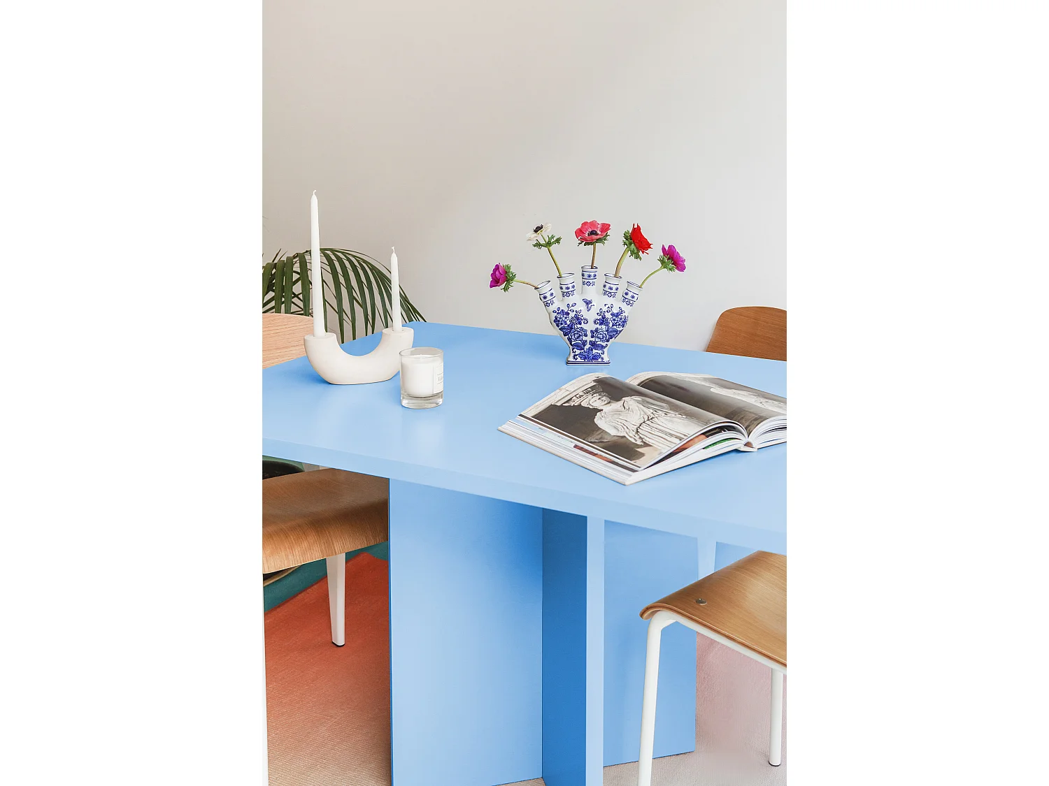 Table à manger rectangulaire panneau tratifié 3cm Bleu 90x120