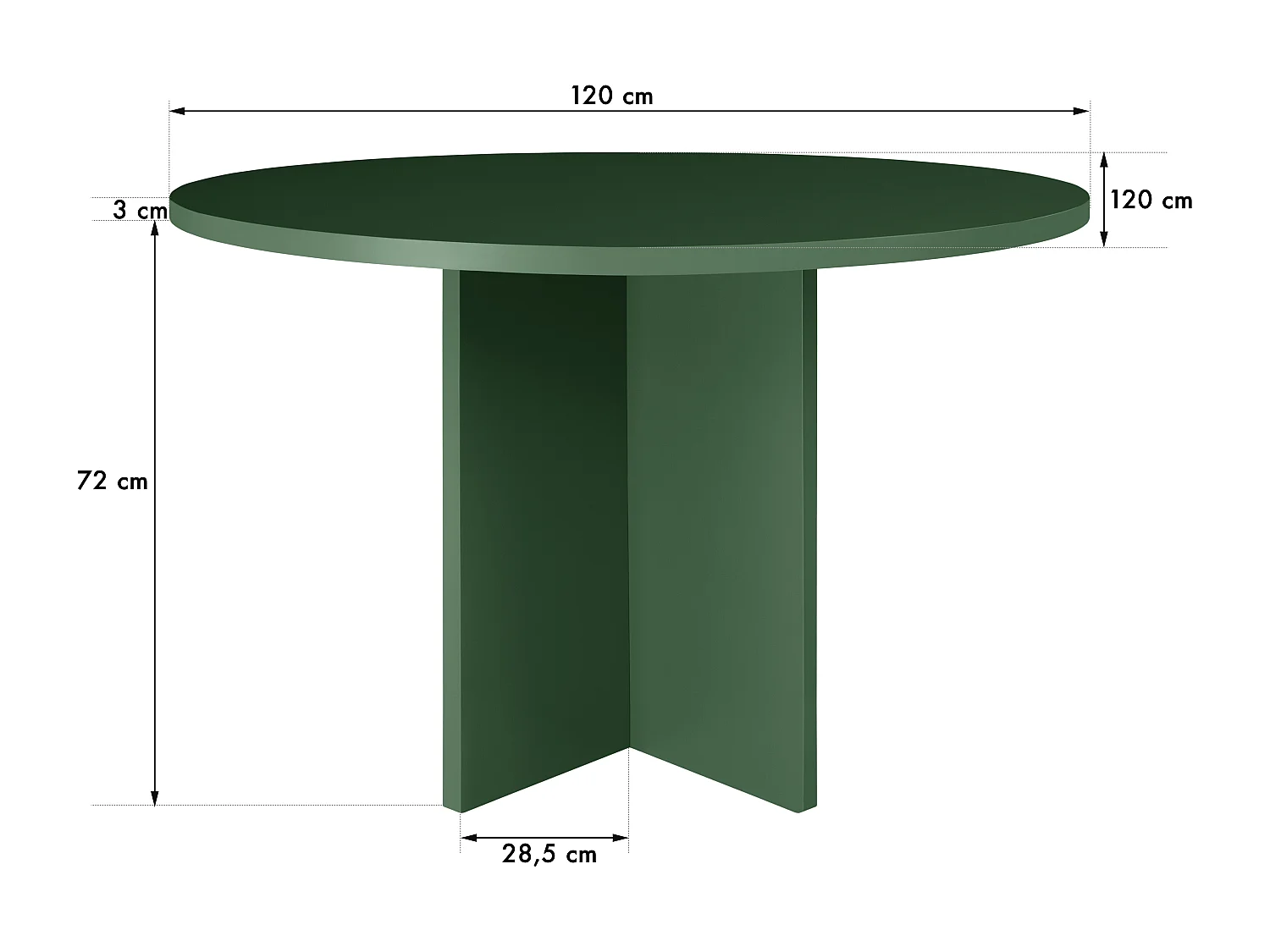 Table à manger ronde en panneau tratifié de 3cm Vert Cèdre 120cm