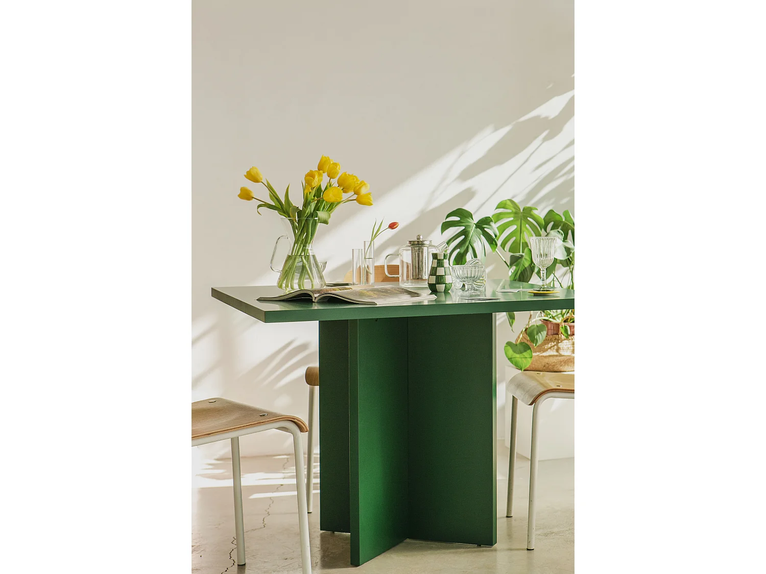 Table de salle à manger carrée panneau stratifié 3cm Vert Cèdre 100cm