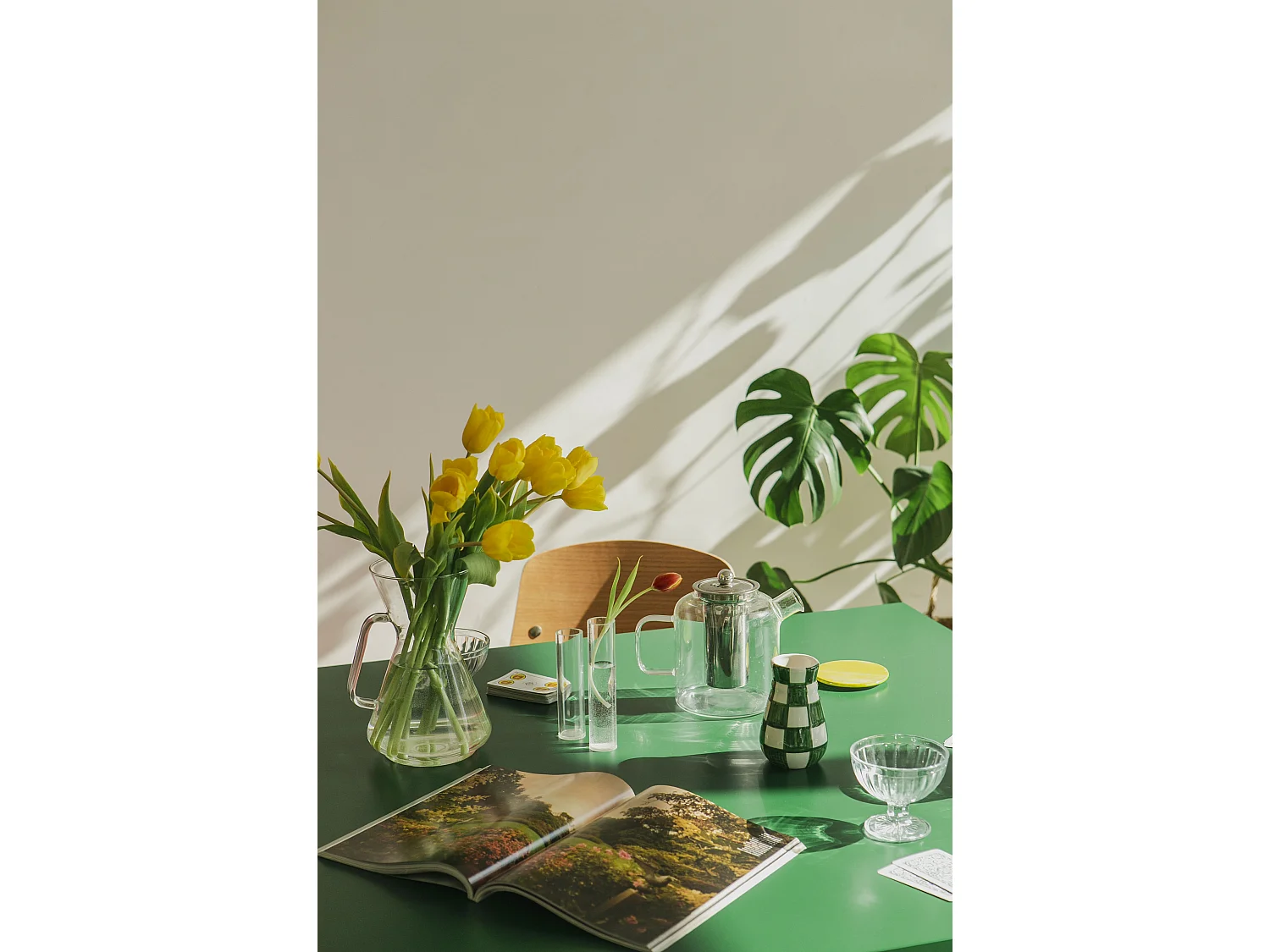 Table de salle à manger carrée panneau stratifié 3cm Vert Cèdre 100cm