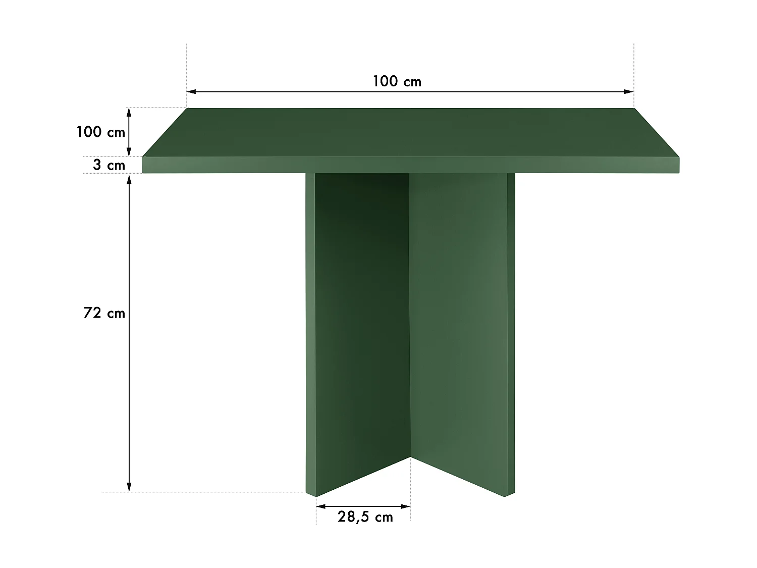 Table de salle à manger carrée panneau stratifié 3cm Vert Cèdre 100cm