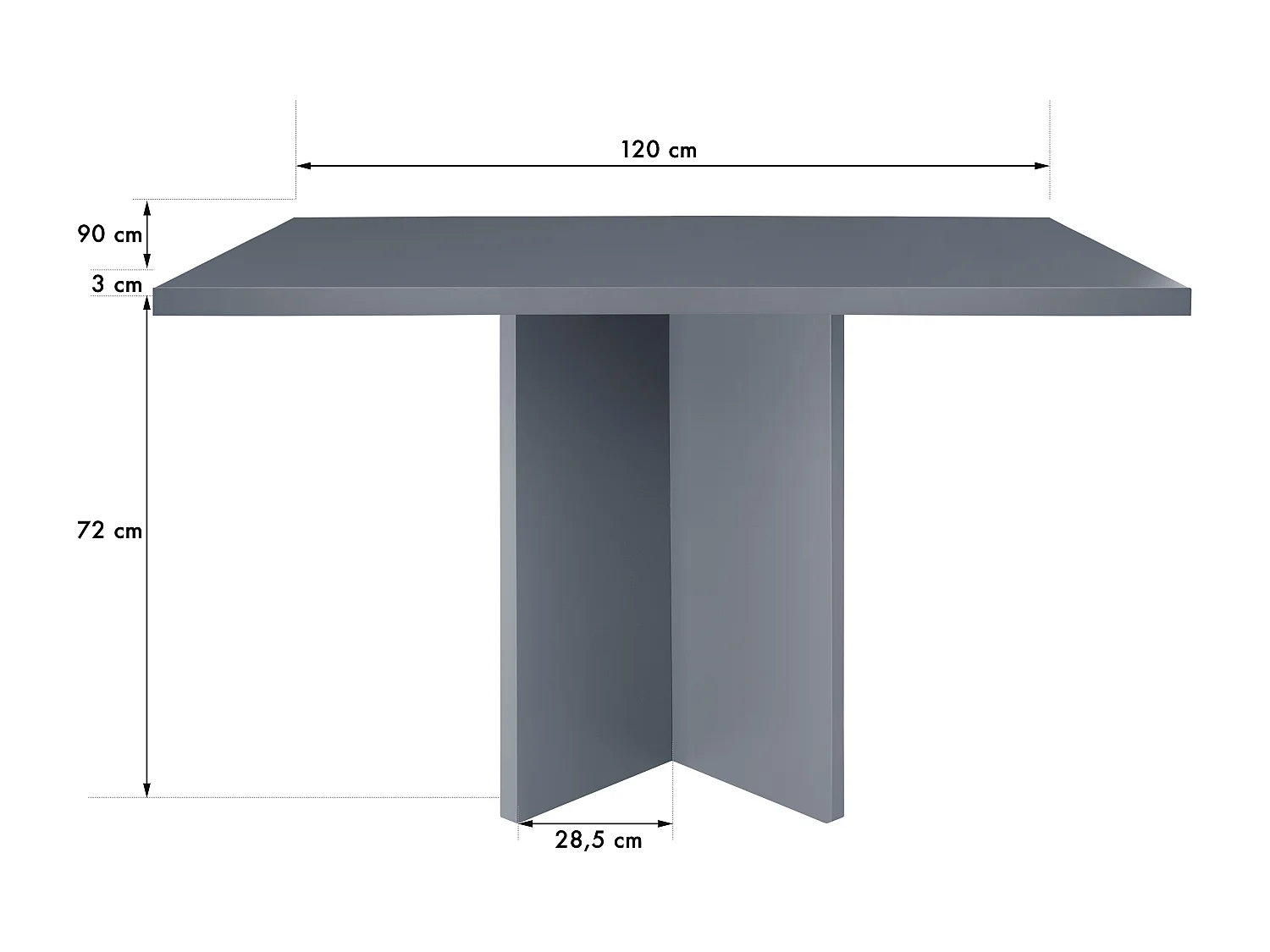 Table à manger rectangulaire laquée en MDF de 3cm Gri  90x120cm