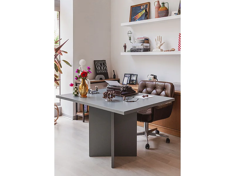 Table à manger rectangulaire laquée en MDF de 3cm Gri  90x120cm