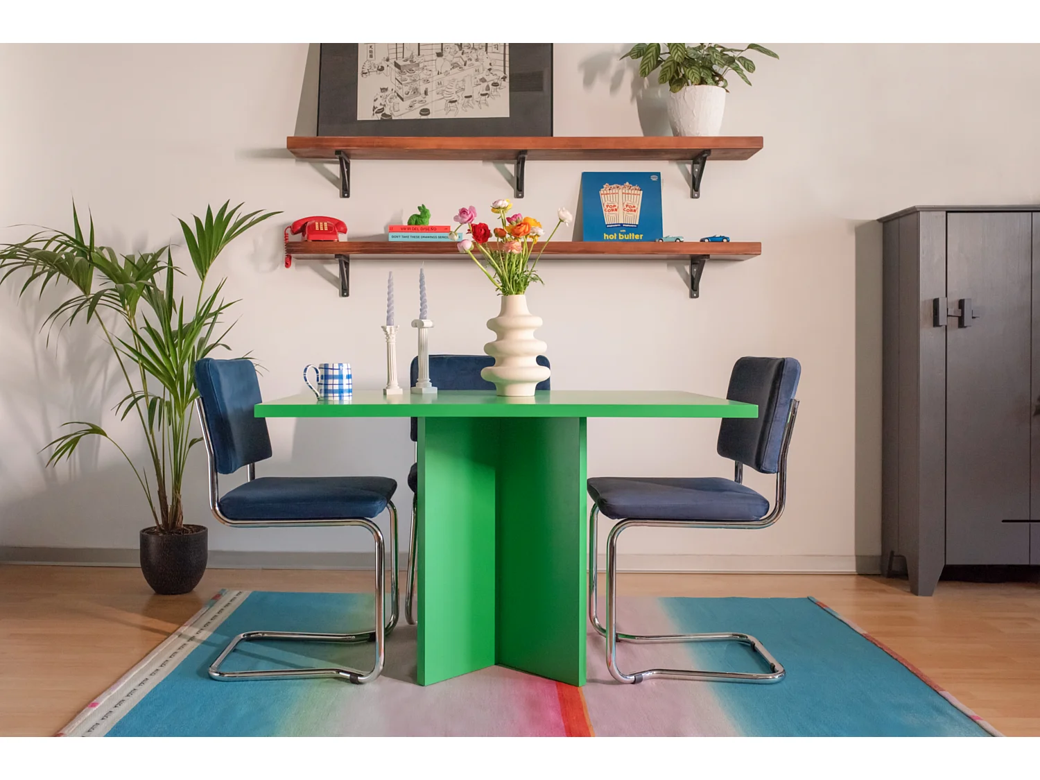 Table à manger rectangulaire laquée en MDF de 3cm Vert Émeraude 90x120