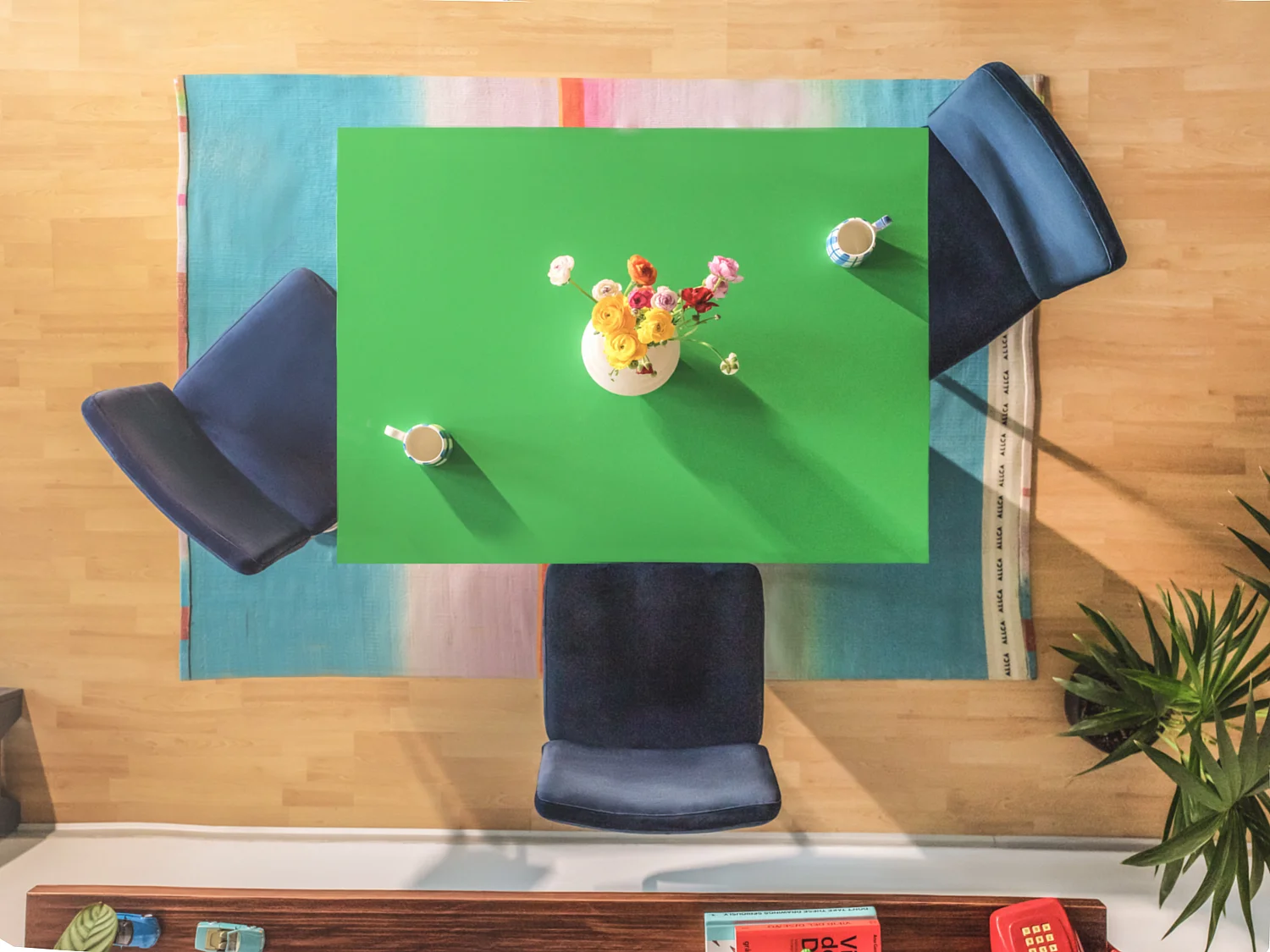 Table à manger rectangulaire laquée en MDF de 3cm Vert Émeraude 90x120