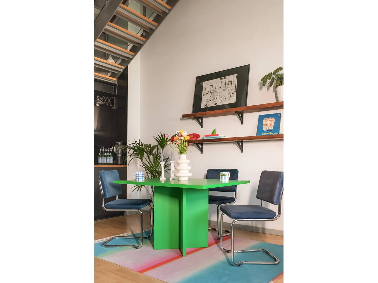 Table à manger rectangulaire laquée en MDF de 3cm Vert Émeraude 90x120