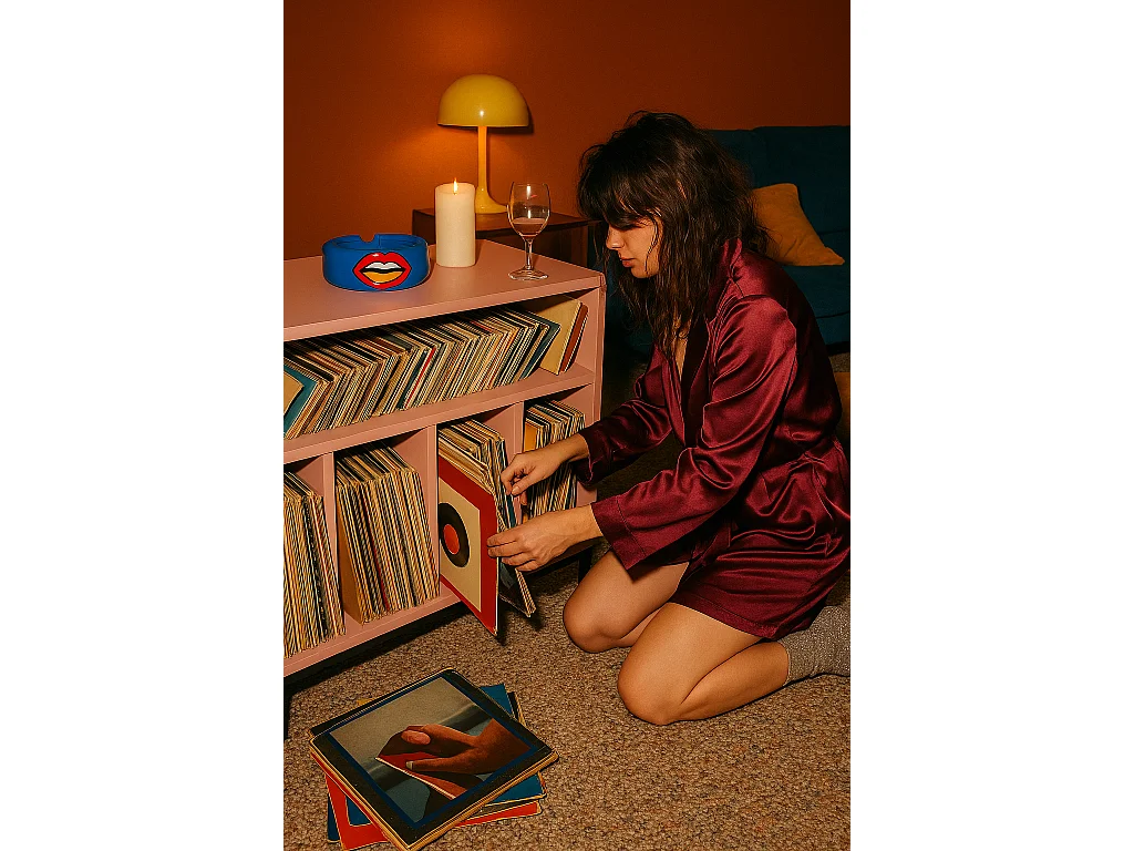 Meuble pour vinyles rose BOWIE