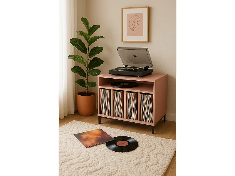 Meuble pour vinyles rose BOWIE