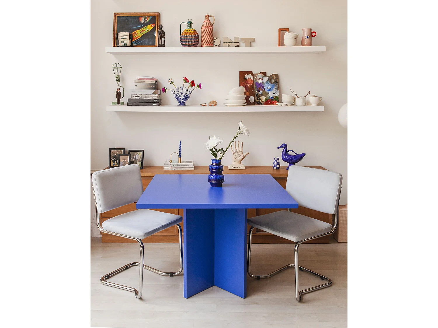 Table de salle à manger carrée panneau stratifié 3cm Bleu Prusse 100cm