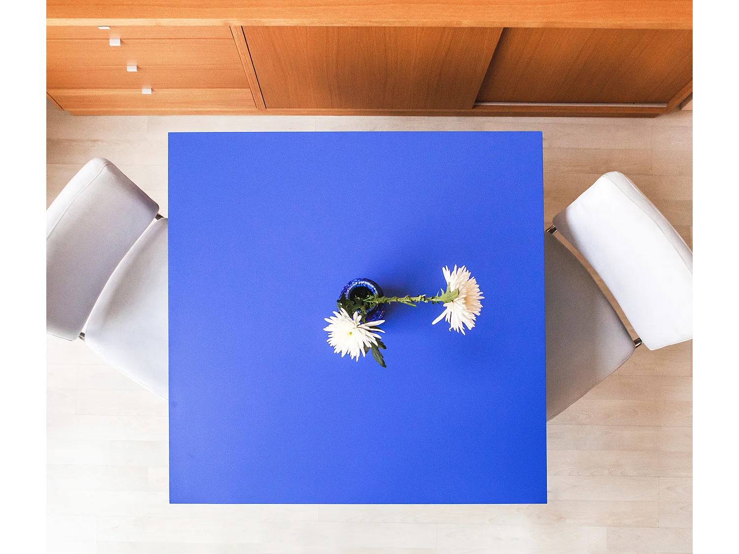 Table de salle à manger carrée panneau stratifié 3cm Bleu Prusse 100cm