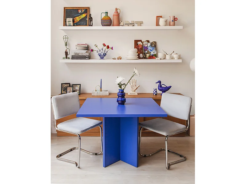 Table de salle à manger carrée panneau stratifié 3cm Bleu Prusse 100cm