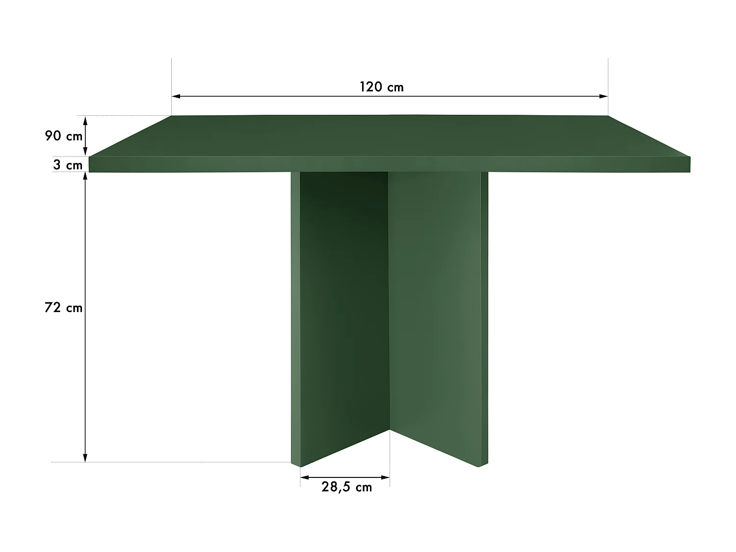 Table à manger rectangulaire panneau tratifié 3cm Vert Cèdre 90x120
