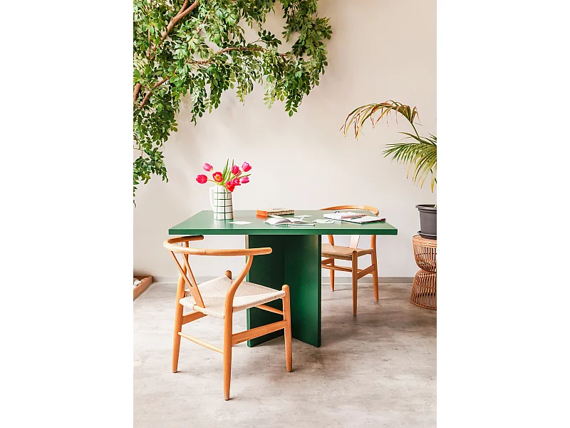 Table à manger rectangulaire panneau tratifié 3cm Vert Cèdre 90x120