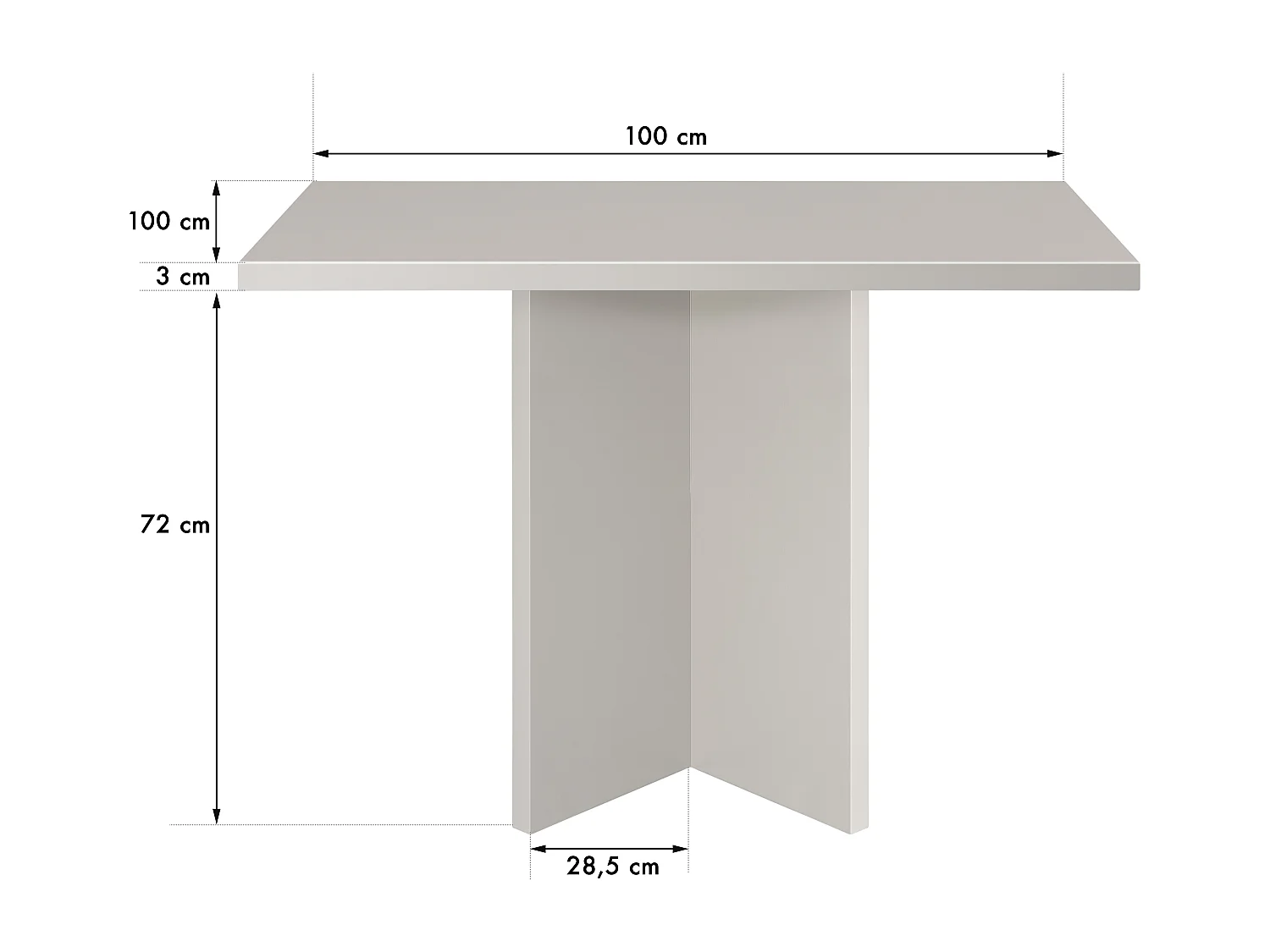 Table de salle à manger carrée panneau stratifié 3cm Taupe 100cm