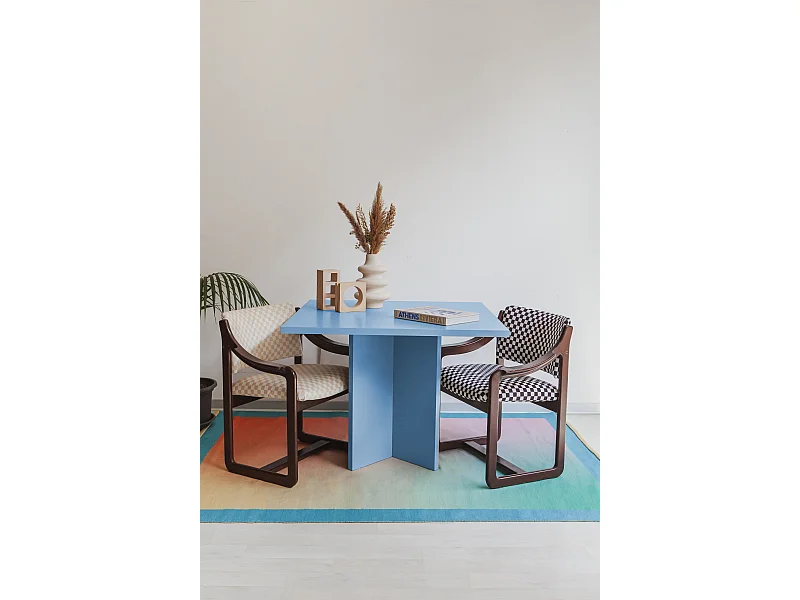 Table de salle à manger carrée panneau stratifié 3cm Bleu Cornish