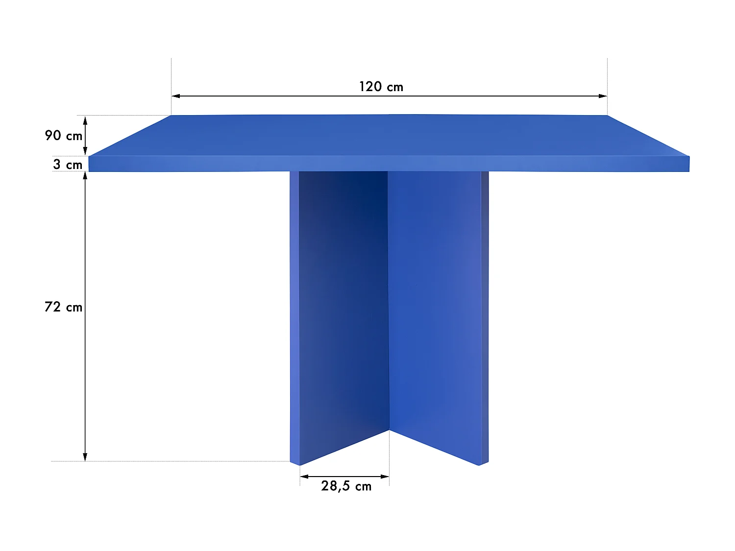 Table à manger rectangulaire panneau tratifié 3cm Bleu Prue 90x120