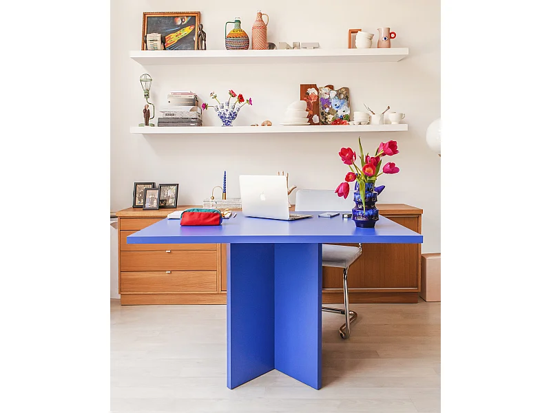 Table à manger rectangulaire panneau tratifié 3cm Bleu Prue 90x120