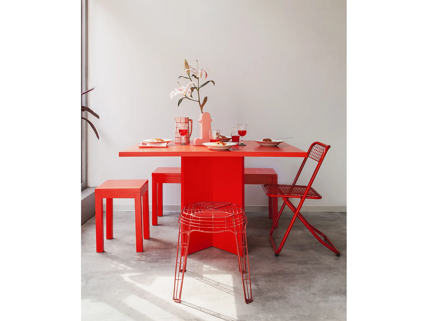 Table à manger rectangulaire panneau tratifié 3cm Rouge Flamme 90x120