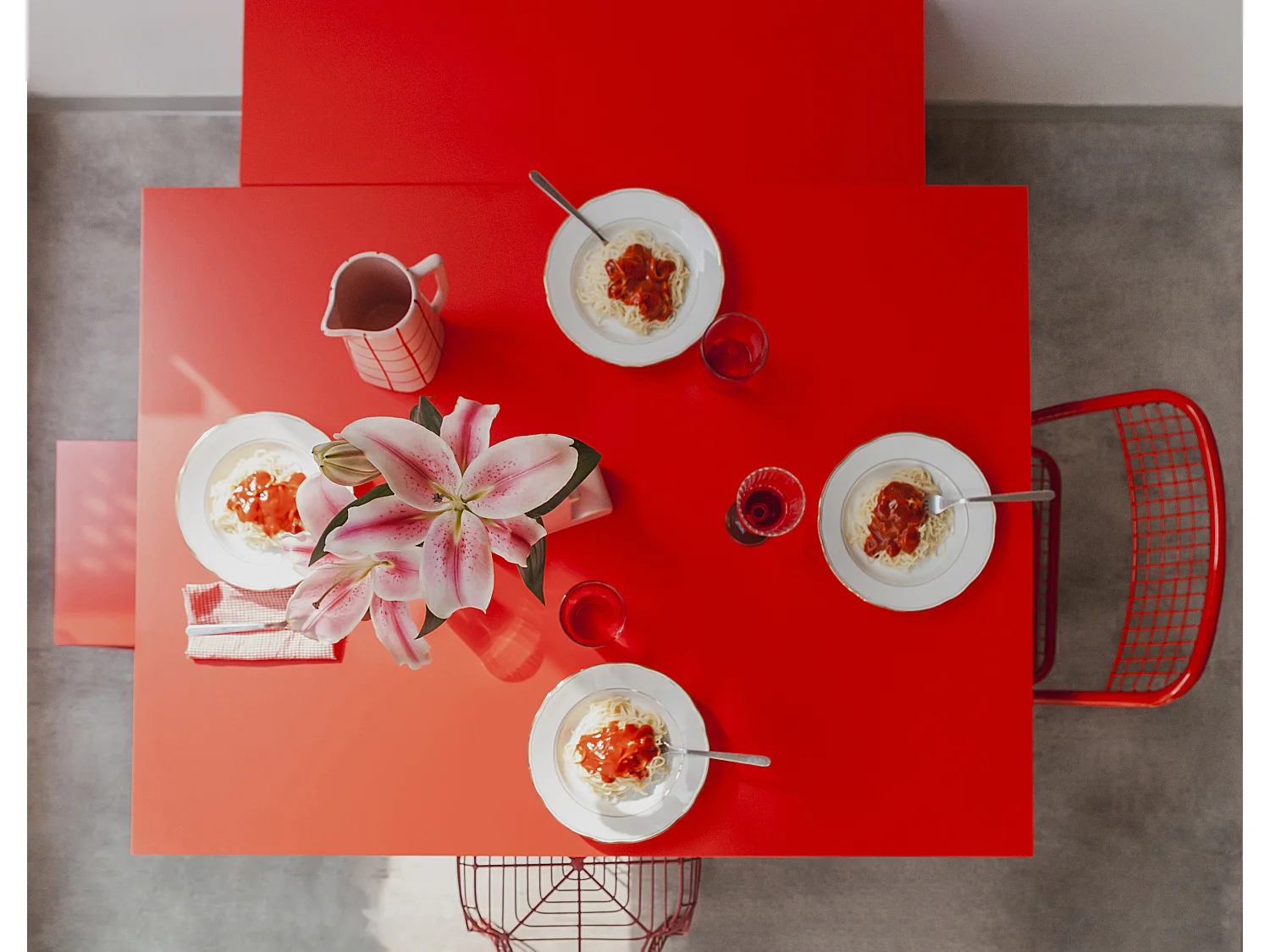 Table à manger rectangulaire panneau tratifié 3cm Rouge Flamme 90x120