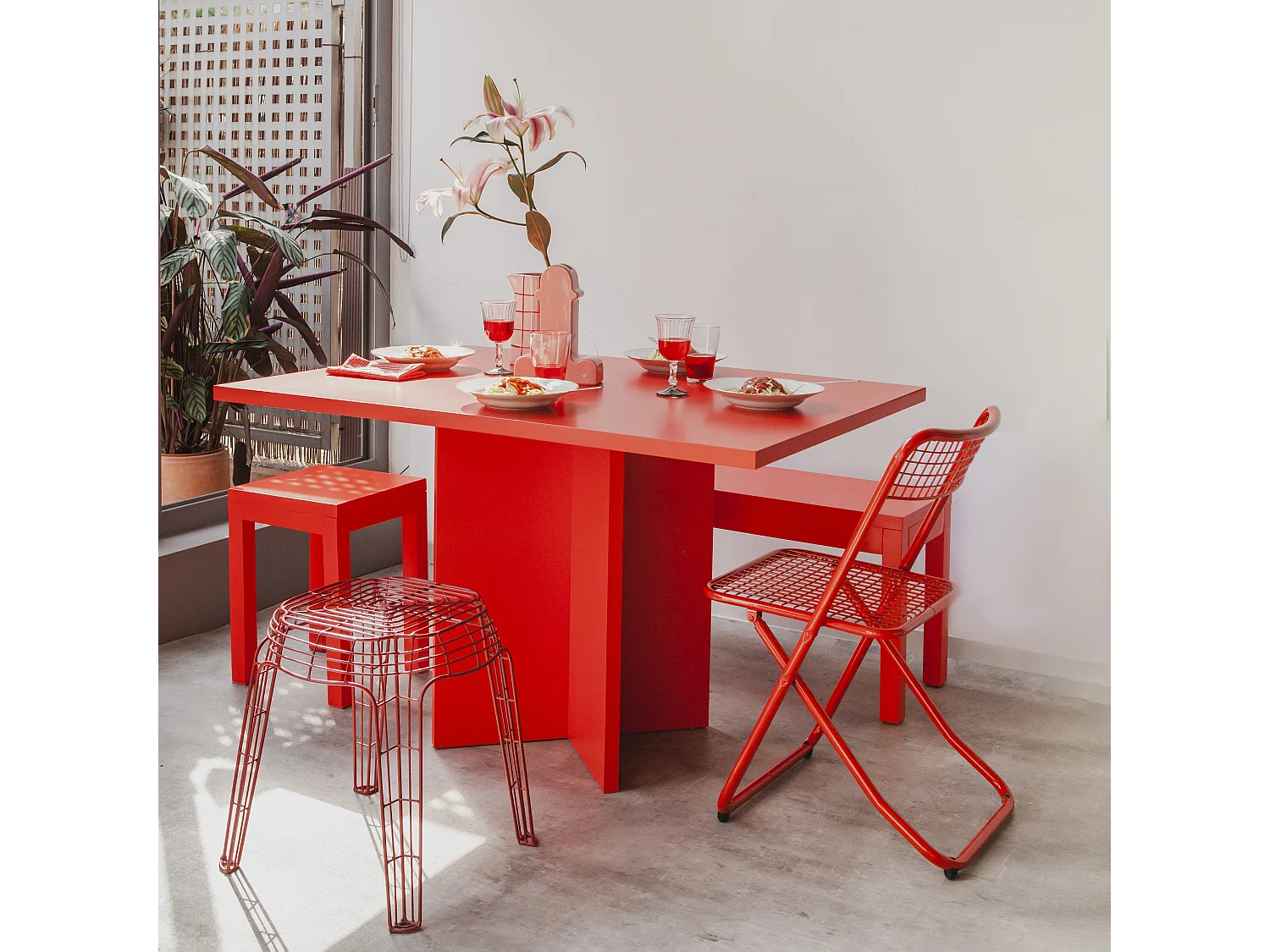 Table à manger rectangulaire panneau tratifié 3cm Rouge Flamme 90x120