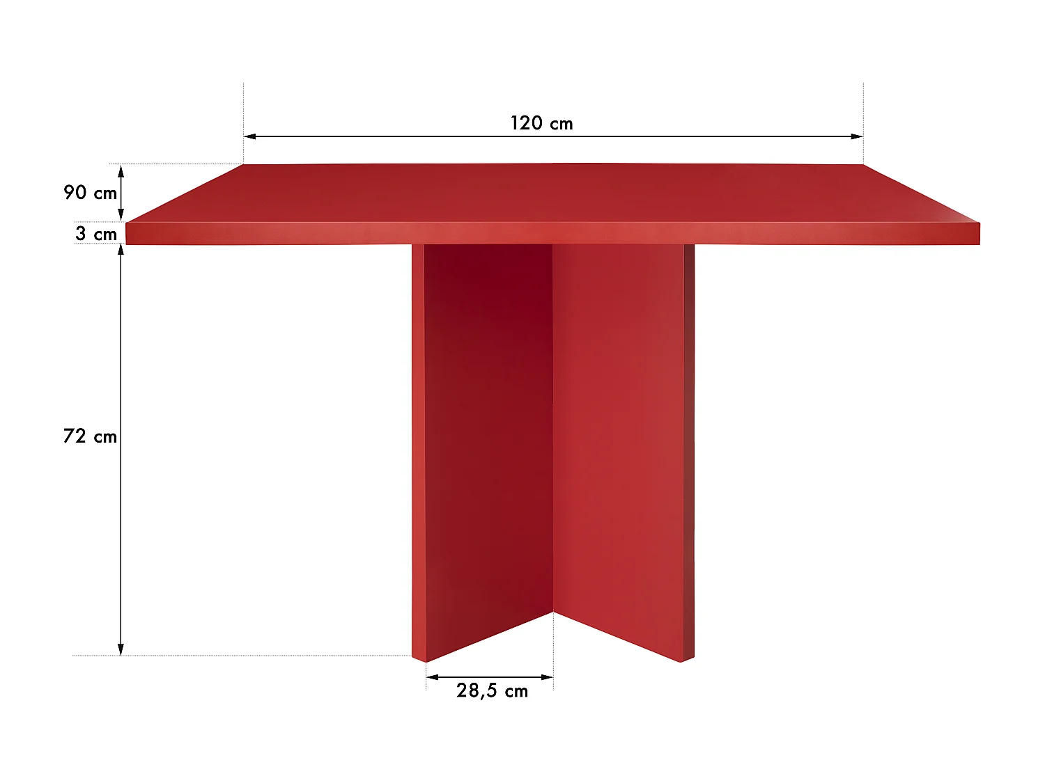 Table à manger rectangulaire panneau tratifié 3cm Rouge Flamme 90x120