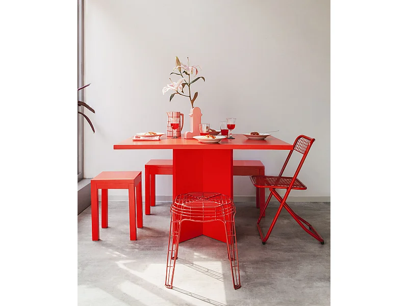 Table à manger rectangulaire panneau tratifié 3cm Rouge Flamme 90x120