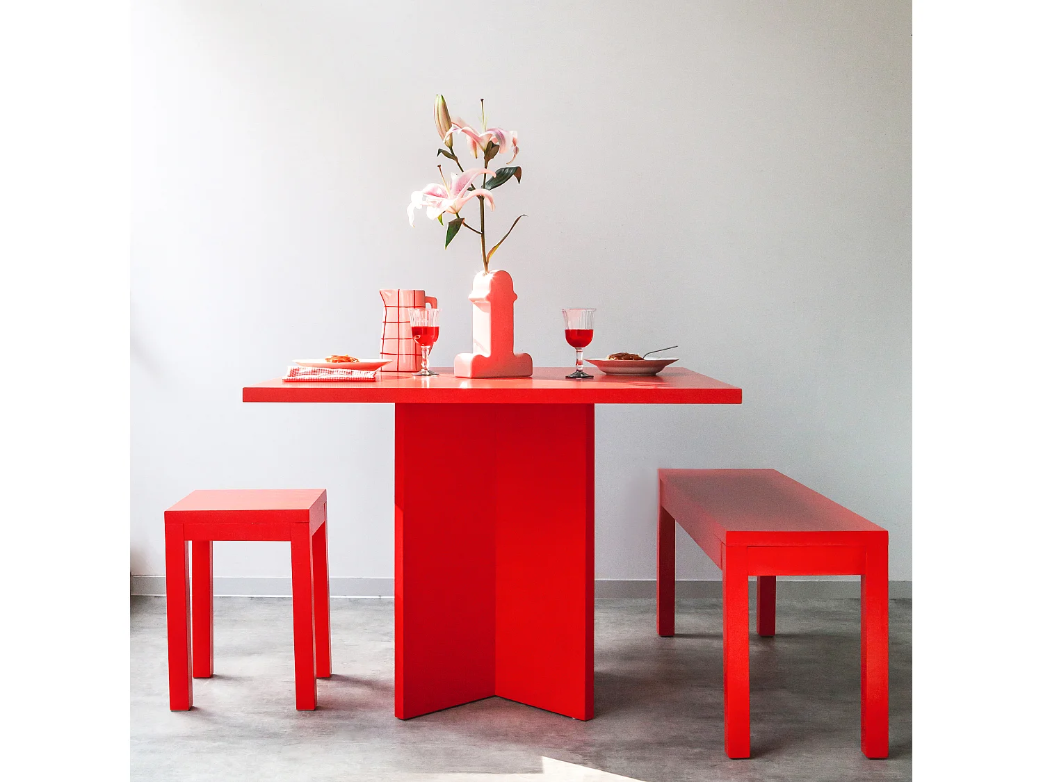 Table de salle à manger carrée panneau stratifiée 3cm Rouge Flamme 100