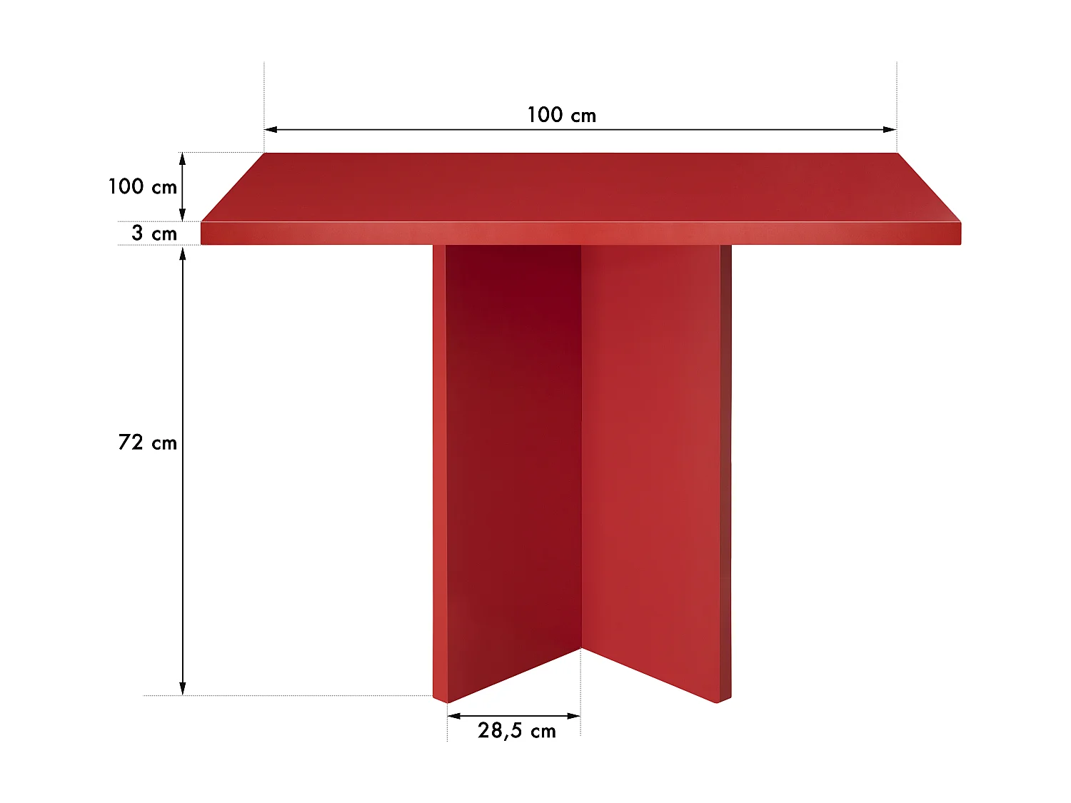Table de salle à manger carrée panneau stratifiée 3cm Rouge Flamme 100
