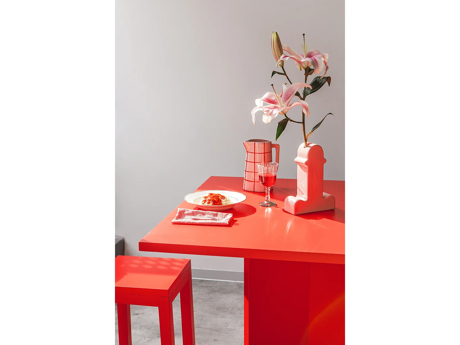 Table de salle à manger carrée panneau stratifiée 3cm Rouge Flamme 100