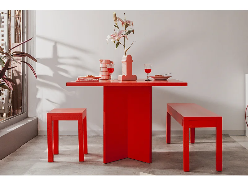 Table de salle à manger carrée panneau stratifiée 3cm Rouge Flamme 100