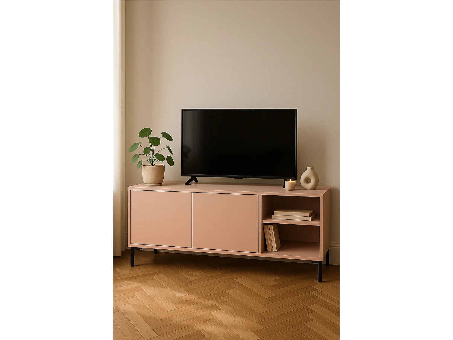 Meuble TV 113 cm rose MIRKO