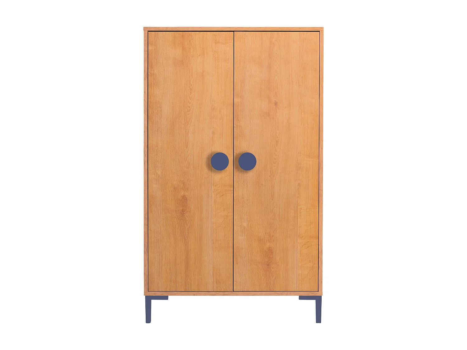 2-deurs kast in eikenkleur met blauwe details