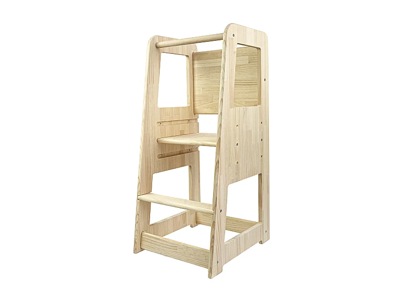 Torre de aprendizagem em madeira maciça de pinho natural não tratado.