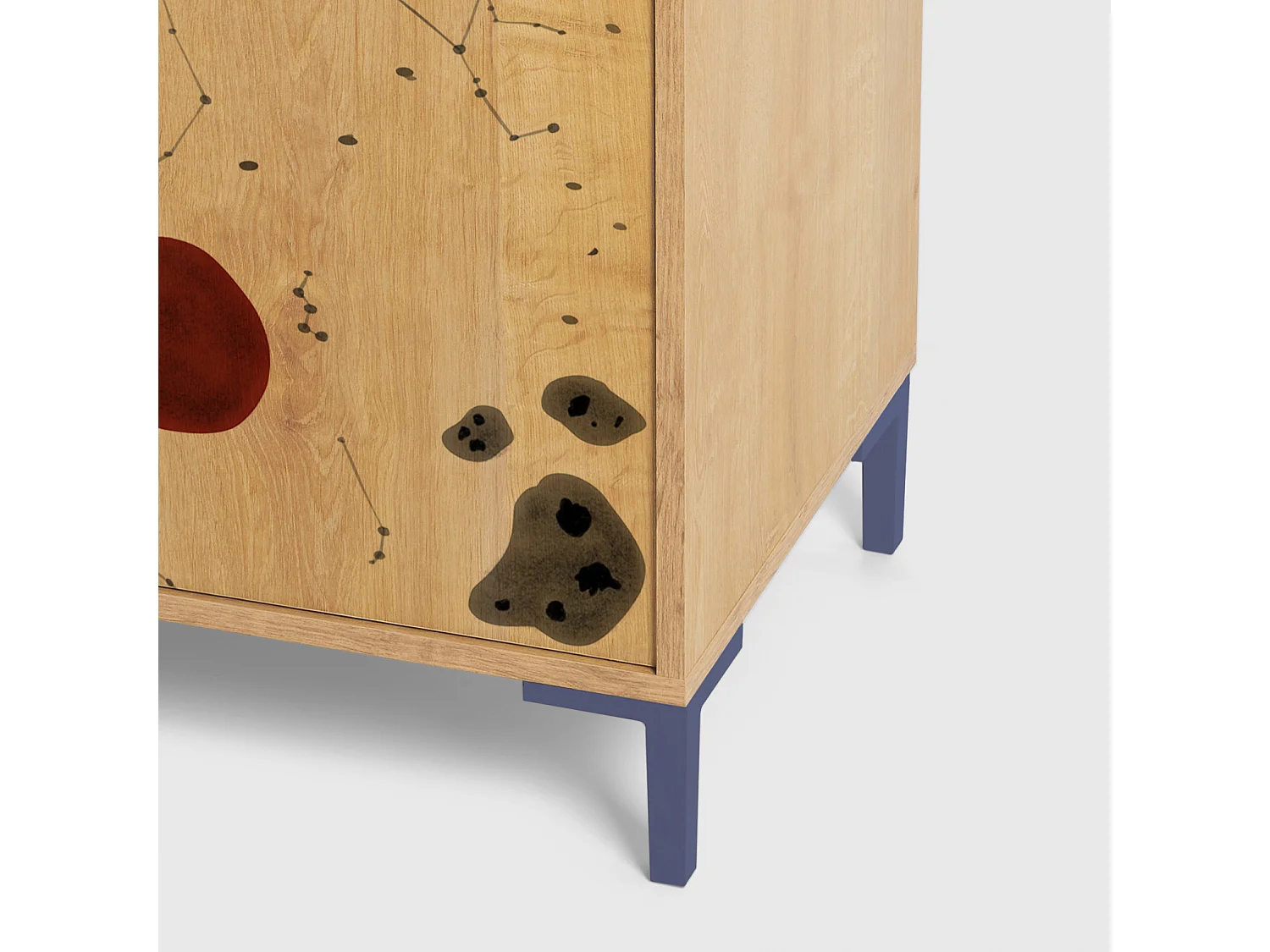 2-deurs kast in eikenkleur met ruimteprint.