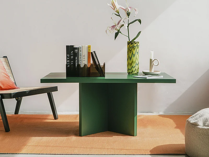 Mesa de centro tablero laminado de 3cm verde cedar 100x60cm- HECHO EN ESPAÑA