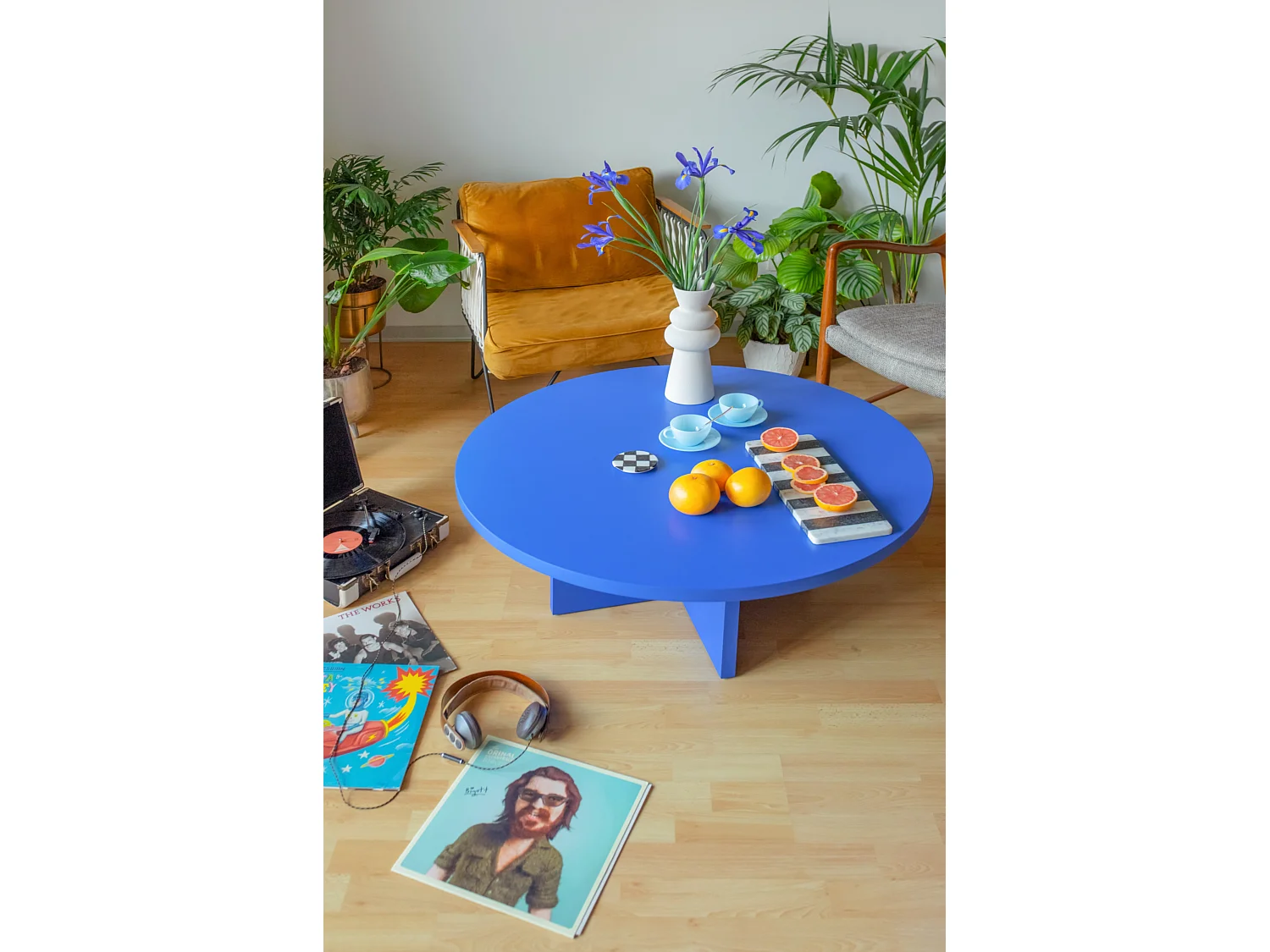 Runder Couchtisch, mit laminiertem 3 cm stark, Blau Preußen, 100 cm