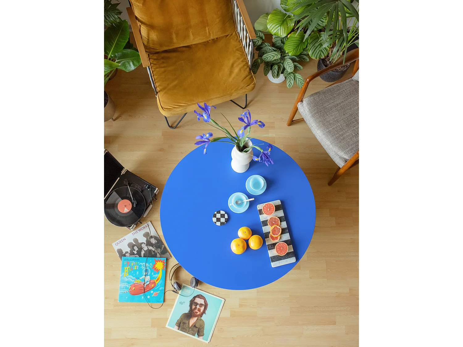 Runder Couchtisch, mit laminiertem 3 cm stark, Blau Preußen, 100 cm