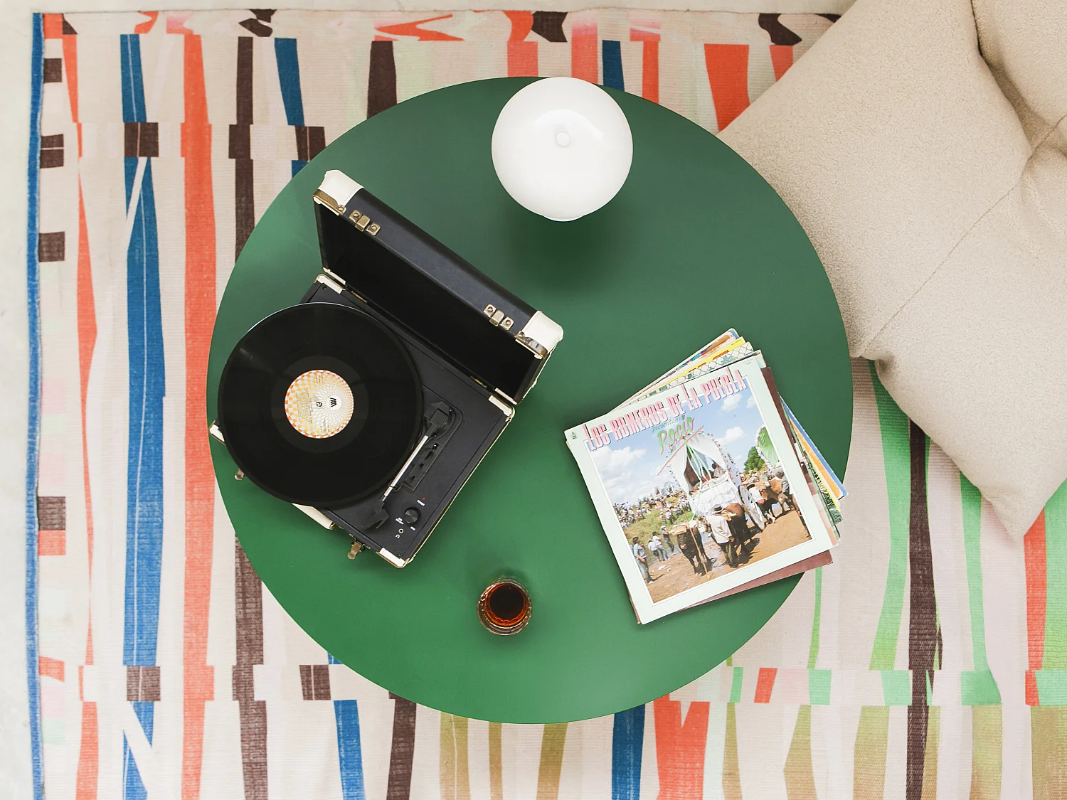 Runder Couchtisch, robuste mit laminiertem 3 cm, Zedergrün, 100 cm