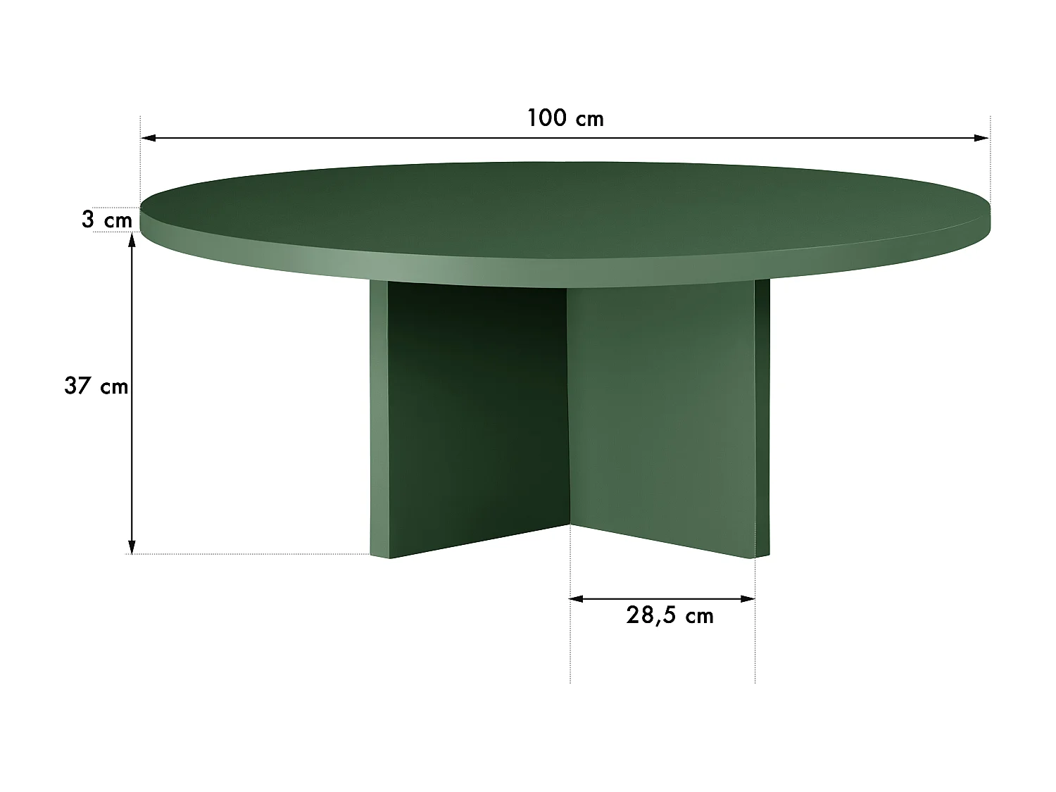 Runder Couchtisch, robuste mit laminiertem 3 cm, Zedergrün, 100 cm