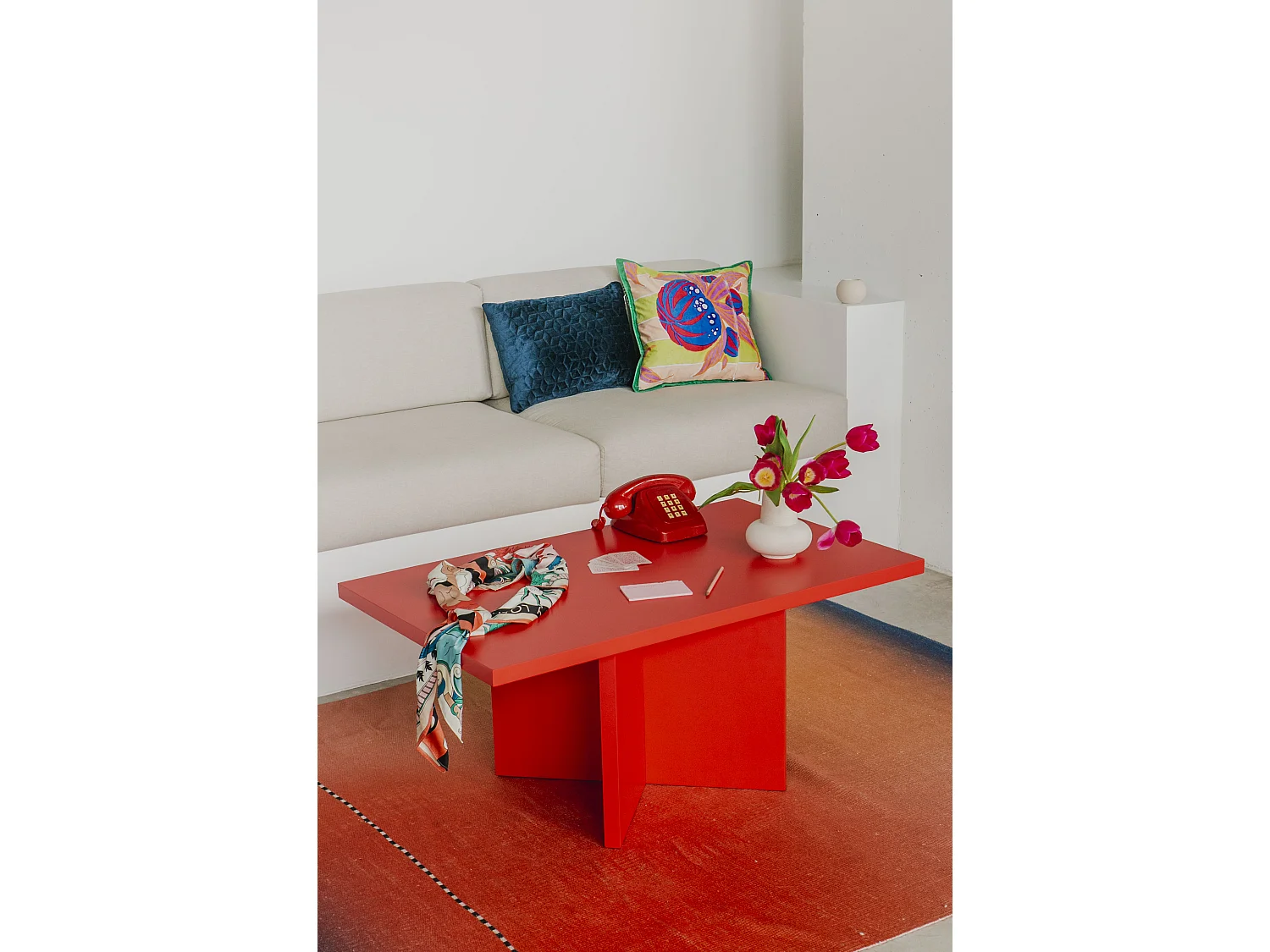 Mesa de centro tablero laminado de 3cm rojo llama 100x60cm- HECHO EN ESPAÑA