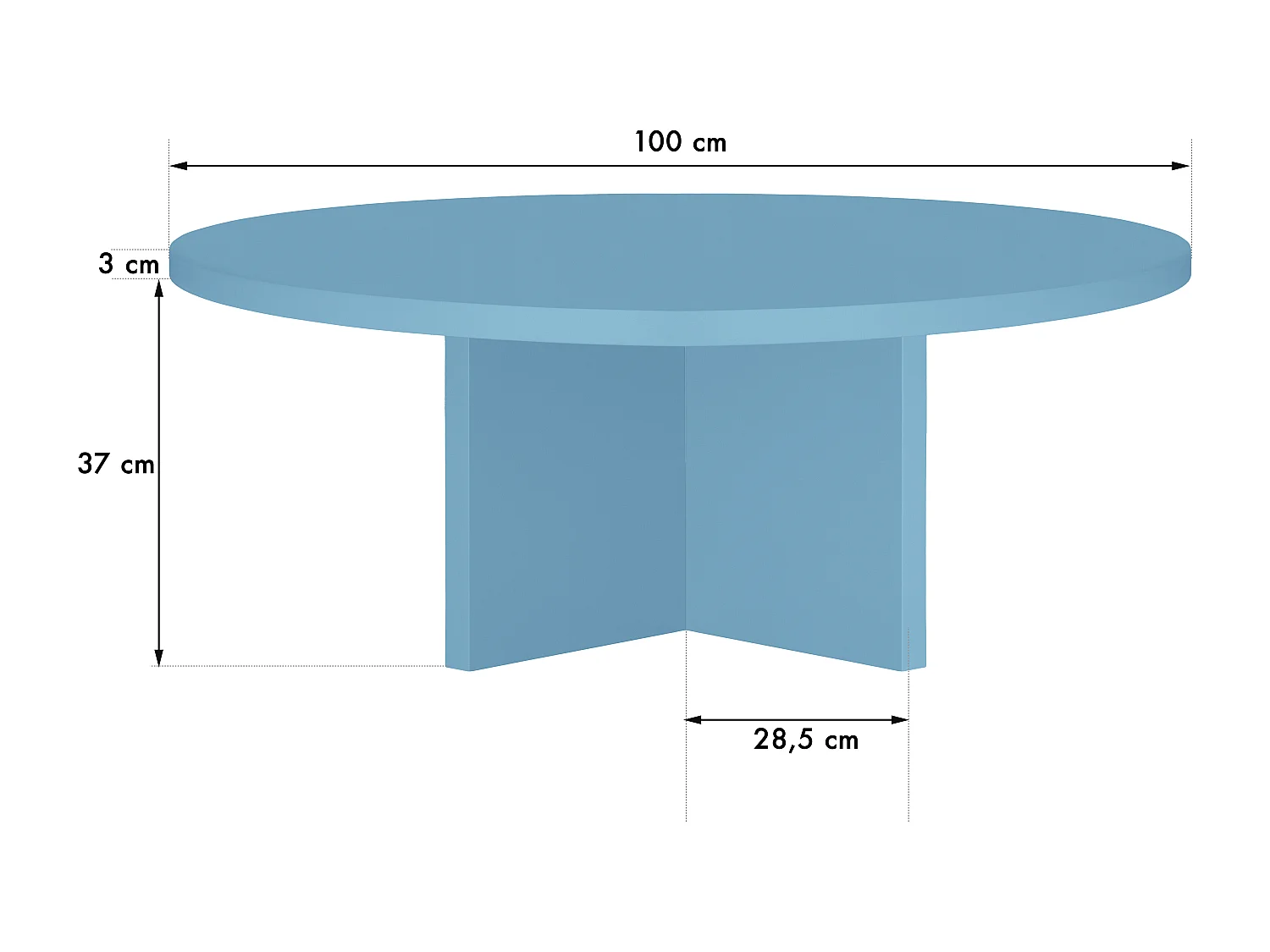 Runder Couchtisch, MDF-Platte 3 cm stark, Cornish Blau, 100 cm