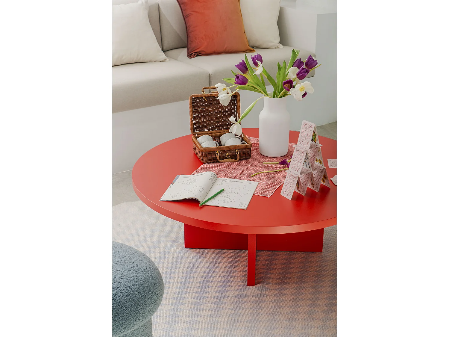 Runder Couchtisch, mit laminiertem 3 cm stark, Rot Llama, 100 cm