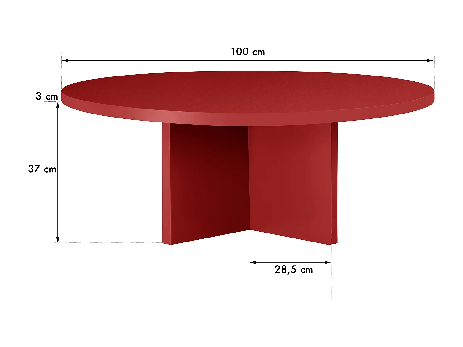 Runder Couchtisch, mit laminiertem 3 cm stark, Rot Llama, 100 cm
